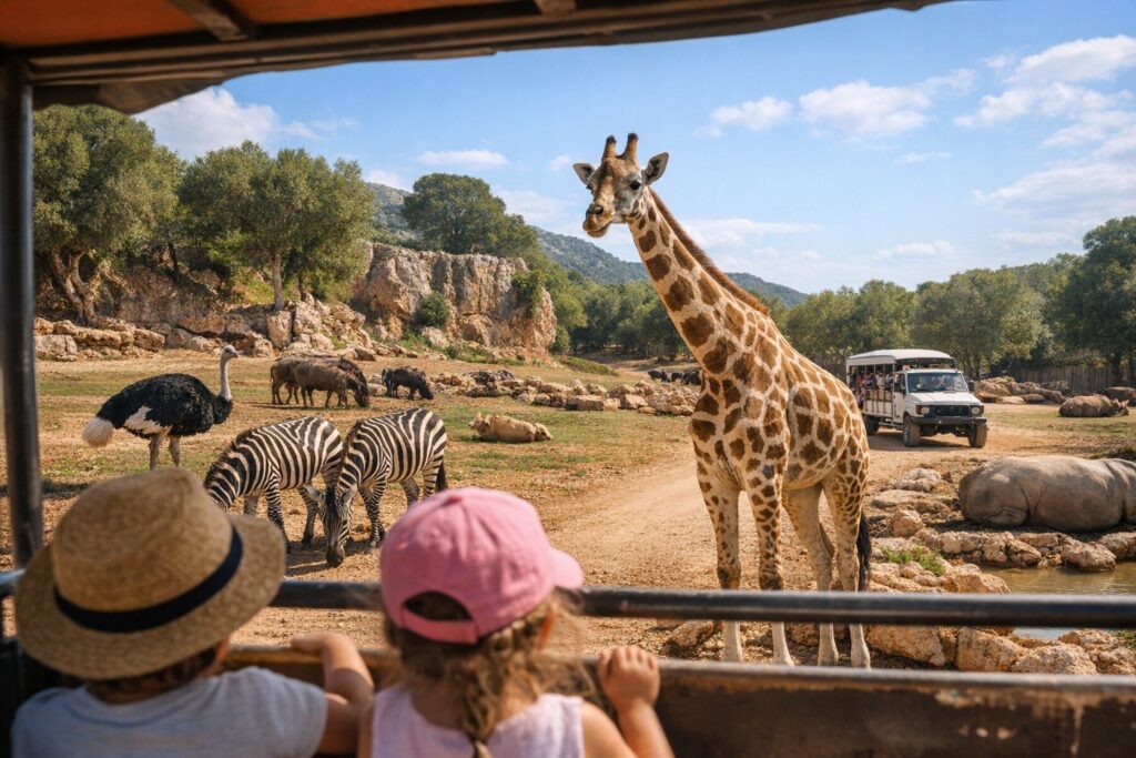 Foto: kinderen zijn dol op het spotten van dieren tijdens een safari