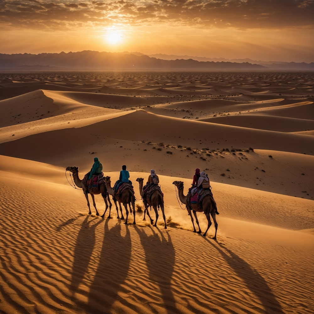 een kamelenkaravaan in de woestijn